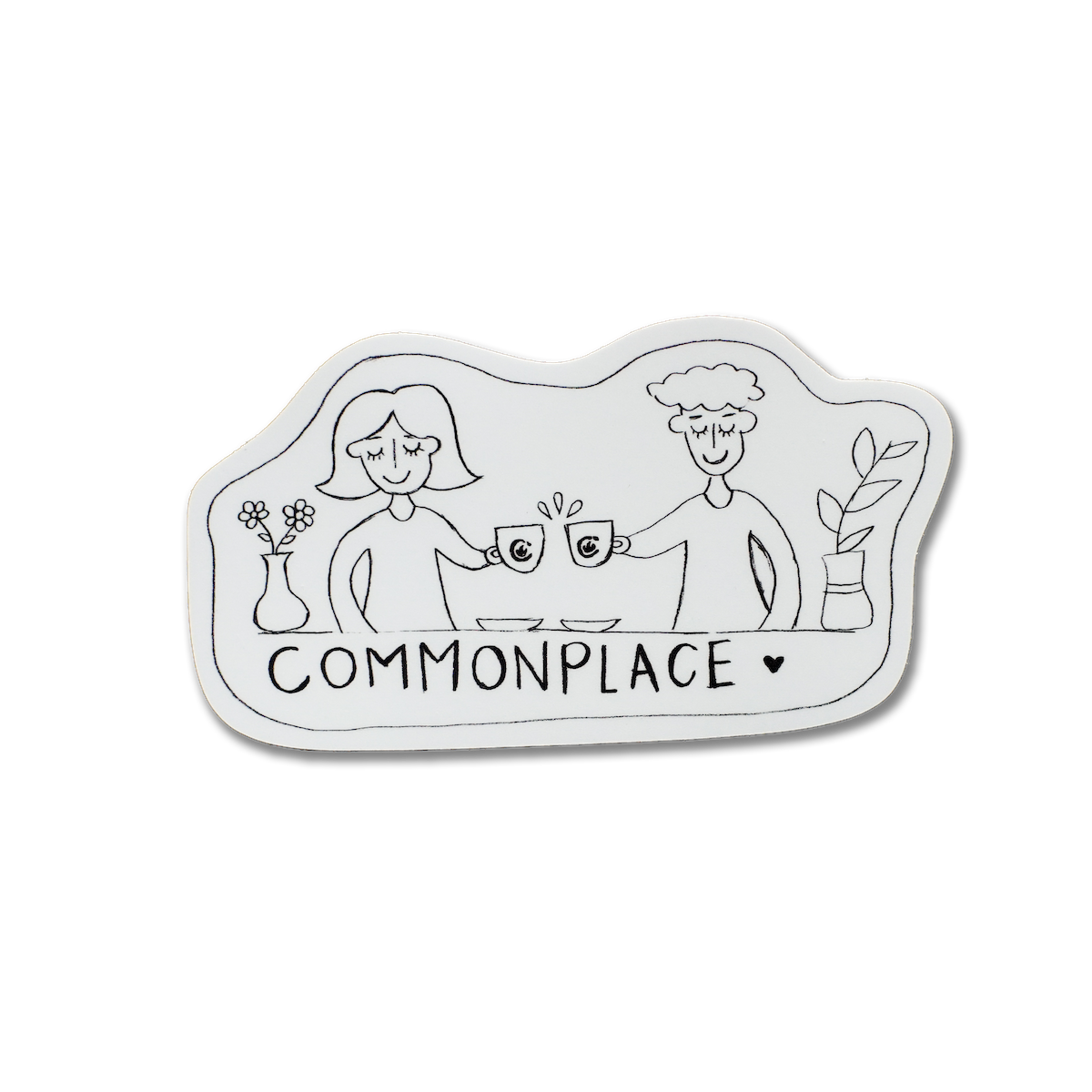 A sticker featuring a scene with two friends 
